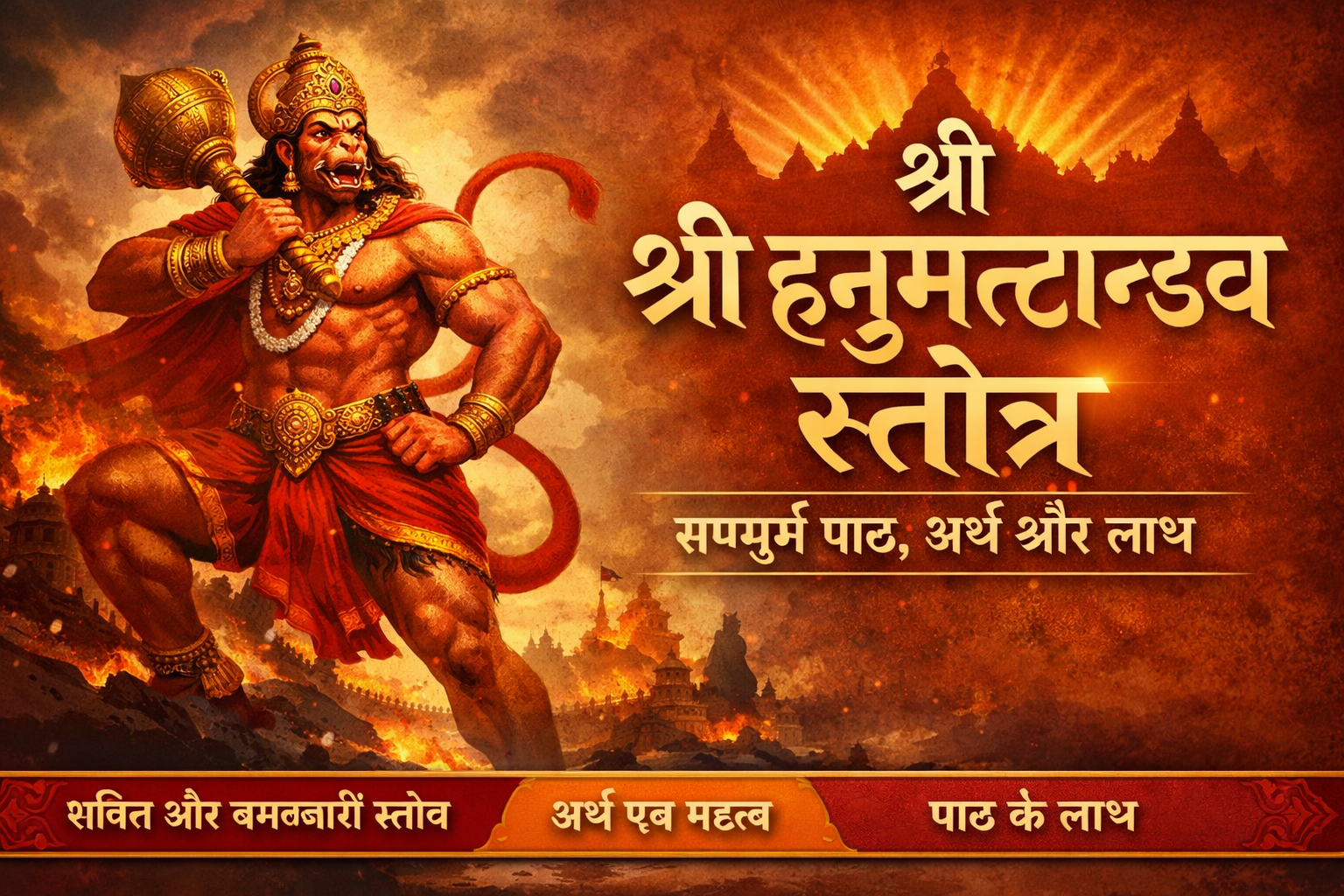 Hanuman Tandav Stotra image with Lord Hanuman and Lanka Dahan scene