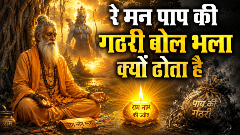 Re Man Paap Ki Gathri (English Translation) Verse (Opening) May I dwell in Vrindavan, May death come to me in Kashi, I remember the holy city of Ayodhya, And keep the lamp of Lord Rama's name burning. Chorus O mind, why do you carry this bundle of sins? O mind, why do you carry this bundle of sins? You never remembered Lord Rama throughout your life, And now you weep at the final hour. O mind, why do you carry this bundle of sins? Verse 1 You cherished countless dreams, You cherished countless dreams, But nothing happens without Lord Rama's will. You cherished countless dreams, But nothing happens without Lord Rama's will. Whatever Lord Rama desires, O seeker, That alone happens in this world. You never remembered Lord Rama throughout your life, And now you weep at the final hour. O mind, why do you carry this bundle of sins? Verse 2 This body of yours is made of dust, This body of yours is made of dust, Even your own shadow may not remain with you. This body of yours is made of dust, Even your own shadow may not remain with you. How will flowers ever bloom, When all you sow are thorns? You never remembered Lord Rama throughout your life, And now you weep at the final hour. O mind, why do you carry this bundle of sins? Closing Chorus O mind, why do you carry this bundle of sins? O mind, why do you carry this bundle of sins? O mind, why do you carry this bundle of sins? Poetic Version (for international devotional audiences): O wandering mind, why bear the weight of sin? You forgot Lord Rama all your life, And now, at the end, your tears begin. Dreams are many, but His will prevails, This mortal body is but dust and trails. How can flowers bloom in your field of fate, When only thorns you cultivate?