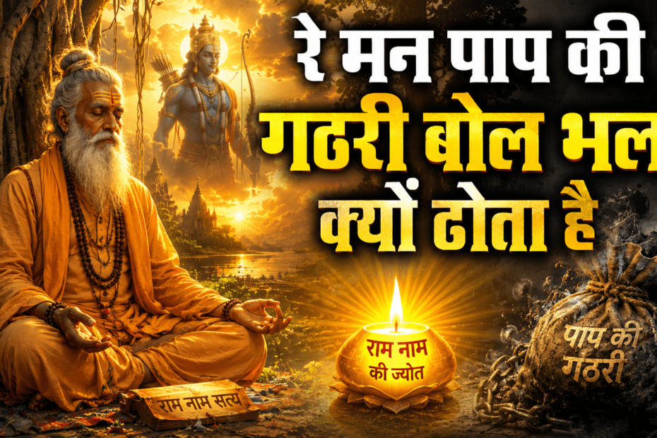 Re Man Paap Ki Gathri (English Translation) Verse (Opening) May I dwell in Vrindavan, May death come to me in Kashi, I remember the holy city of Ayodhya, And keep the lamp of Lord Rama's name burning. Chorus O mind, why do you carry this bundle of sins? O mind, why do you carry this bundle of sins? You never remembered Lord Rama throughout your life, And now you weep at the final hour. O mind, why do you carry this bundle of sins? Verse 1 You cherished countless dreams, You cherished countless dreams, But nothing happens without Lord Rama's will. You cherished countless dreams, But nothing happens without Lord Rama's will. Whatever Lord Rama desires, O seeker, That alone happens in this world. You never remembered Lord Rama throughout your life, And now you weep at the final hour. O mind, why do you carry this bundle of sins? Verse 2 This body of yours is made of dust, This body of yours is made of dust, Even your own shadow may not remain with you. This body of yours is made of dust, Even your own shadow may not remain with you. How will flowers ever bloom, When all you sow are thorns? You never remembered Lord Rama throughout your life, And now you weep at the final hour. O mind, why do you carry this bundle of sins? Closing Chorus O mind, why do you carry this bundle of sins? O mind, why do you carry this bundle of sins? O mind, why do you carry this bundle of sins? Poetic Version (for international devotional audiences): O wandering mind, why bear the weight of sin? You forgot Lord Rama all your life, And now, at the end, your tears begin. Dreams are many, but His will prevails, This mortal body is but dust and trails. How can flowers bloom in your field of fate, When only thorns you cultivate?