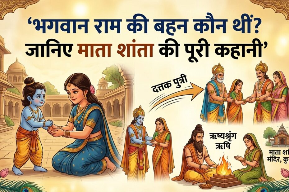 भगवान श्री राम और उनकी बड़ी बहन माता शांता की पौराणिक कथा, राजा दशरथ और ऋष्यश्रृंग ऋषि का सचित्र चित्रण।