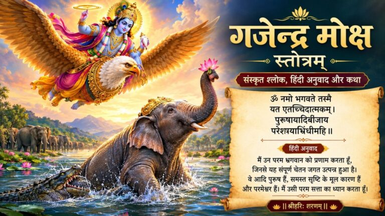 गजेन्द्र मोक्ष स्तोत्र संस्कृत श्लोक और हिंदी अनुवाद सहित भगवान विष्णु द्वारा गजेन्द्र की रक्षा
