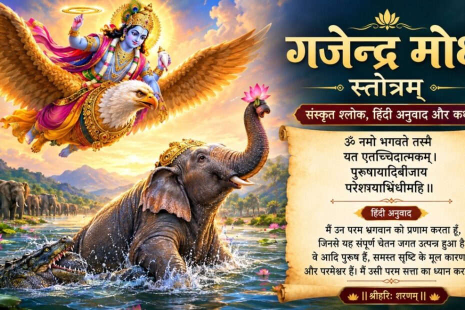 गजेन्द्र मोक्ष स्तोत्र संस्कृत श्लोक और हिंदी अनुवाद सहित भगवान विष्णु द्वारा गजेन्द्र की रक्षा