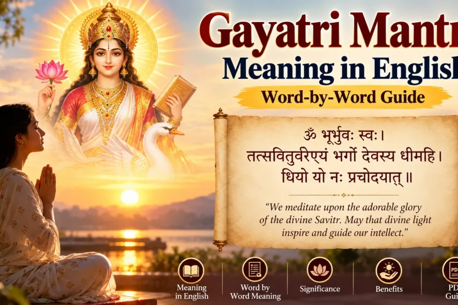 Gayatri Mantra meaning in English with Sanskrit lyrics and word-by-word translation