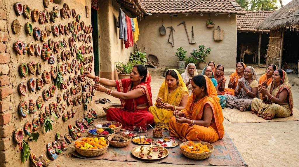 घर की दीवारों पर बनाई जाती हैं गोबर की पिड़िया